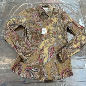 Etro Mustard Paisley Button-Down Shirt with Red and Brown Accents